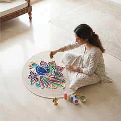 Todfod Wooden Peacock Floral Rangoli for Floor Decoration Reusable MDF Rangoli for Diwali Home Entrance Pooja Festival Decor 12 Inch