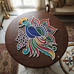 Todfod Wooden Peacock Floral Rangoli for Floor Decoration Reusable MDF Rangoli for Diwali Home Entrance Pooja Festival Decor 12 Inch