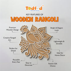 Todfod Wooden Peacock Floral Rangoli for Floor Decoration Reusable MDF Rangoli for Diwali Home Entrance Pooja Festival Decor 12 Inch