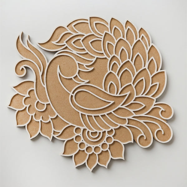 Todfod Wooden Peacock Rangoli for Floor Decoration Reusable MDF Rangoli for Diwali Home Entrance Pooja Festival Decor 12 Inch