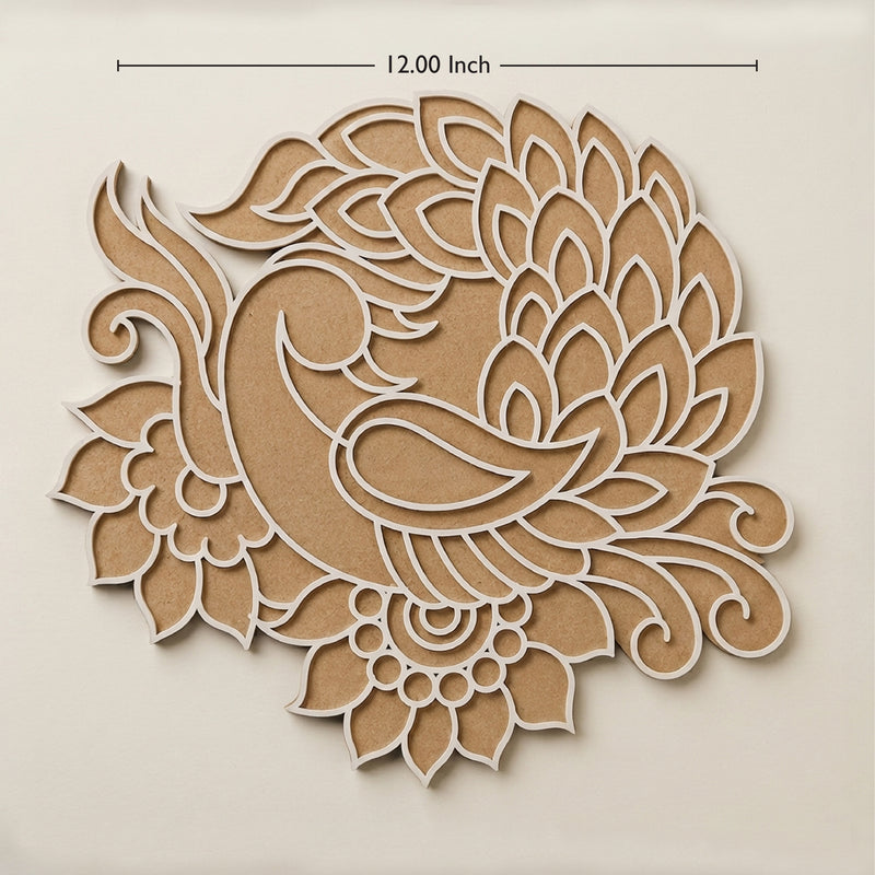 TodFod Wooden Diya Peacock Rangoli (Design 1), 12 Inch – Reusable MDF Floor Decoration for Diwali, Pooja & Home Entrance Decor