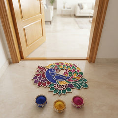 TodFod Wooden Diya Peacock Rangoli (Design 1), 12 Inch – Reusable MDF Floor Decoration for Diwali, Pooja & Home Entrance Decor