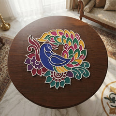 TodFod Wooden Diya Peacock Rangoli (Design 1), 12 Inch – Reusable MDF Floor Decoration for Diwali, Pooja & Home Entrance Decor