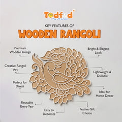 TodFod Wooden Diya Peacock Rangoli (Design 1), 12 Inch – Reusable MDF Floor Decoration for Diwali, Pooja & Home Entrance Decor