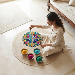Todfod Wooden Lotus Rangoli for Floor Decoration Reusable MDF Rangoli for Diwali Home Entrance Pooja Festival Decor 12 Inch
