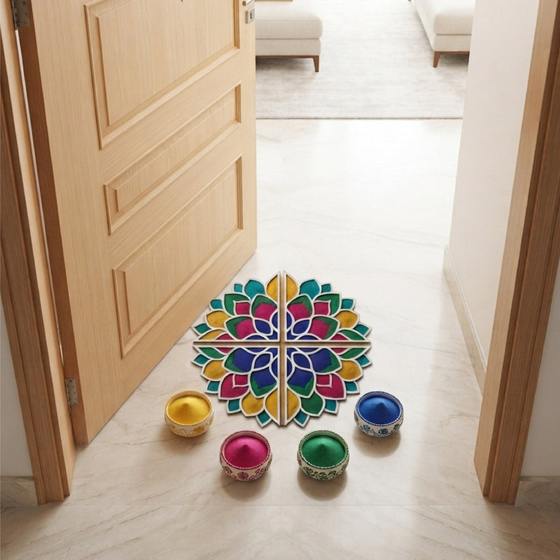Todfod Wooden Lotus Rangoli for Floor Decoration Reusable MDF Rangoli for Diwali Home Entrance Pooja Festival Decor 12 Inch