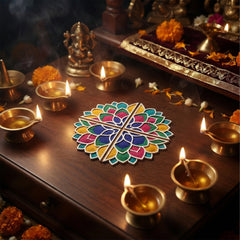 Todfod Wooden Lotus Rangoli for Floor Decoration Reusable MDF Rangoli for Diwali Home Entrance Pooja Festival Decor 12 Inch