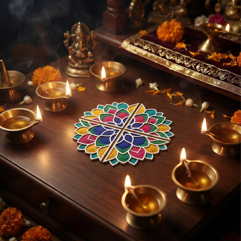 Todfod Wooden Lotus Rangoli for Floor Decoration Reusable MDF Rangoli for Diwali Home Entrance Pooja Festival Decor 12 Inch