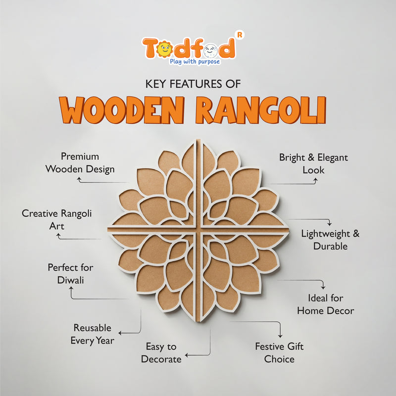 Todfod Wooden Lotus Rangoli for Floor Decoration Reusable MDF Rangoli for Diwali Home Entrance Pooja Festival Decor 12 Inch