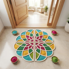 TodFod Wooden Diya Floral Mandala Rangoli (Design 2), 12 Inch – Reusable MDF Floor Decoration for Diwali, Pooja & Home Entrance Decor