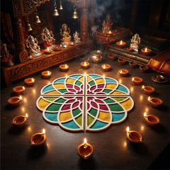 TodFod Wooden Diya Floral Mandala Rangoli (Design 2), 12 Inch – Reusable MDF Floor Decoration for Diwali, Pooja & Home Entrance Decor