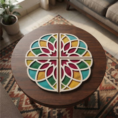 TodFod Wooden Diya Floral Mandala Rangoli (Design 2), 12 Inch – Reusable MDF Floor Decoration for Diwali, Pooja & Home Entrance Decor