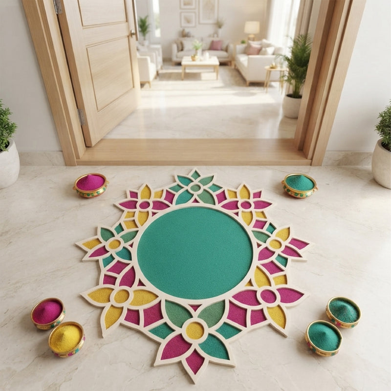 Todfod Wooden Floral Ring Rangoli for Floor Decoration Reusable MDF Rangoli for Diwali Pooja Home Entrance Festival Decor 12 Inch