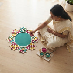 Todfod Wooden Floral Ring Rangoli for Floor Decoration Reusable MDF Rangoli for Diwali Pooja Home Entrance Festival Decor 12 Inch