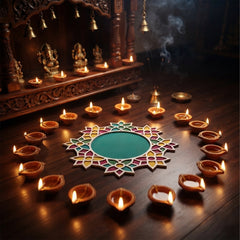Todfod Wooden Floral Ring Rangoli for Floor Decoration Reusable MDF Rangoli for Diwali Pooja Home Entrance Festival Decor 12 Inch
