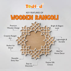Todfod Wooden Floral Ring Rangoli for Floor Decoration Reusable MDF Rangoli for Diwali Pooja Home Entrance Festival Decor 12 Inch