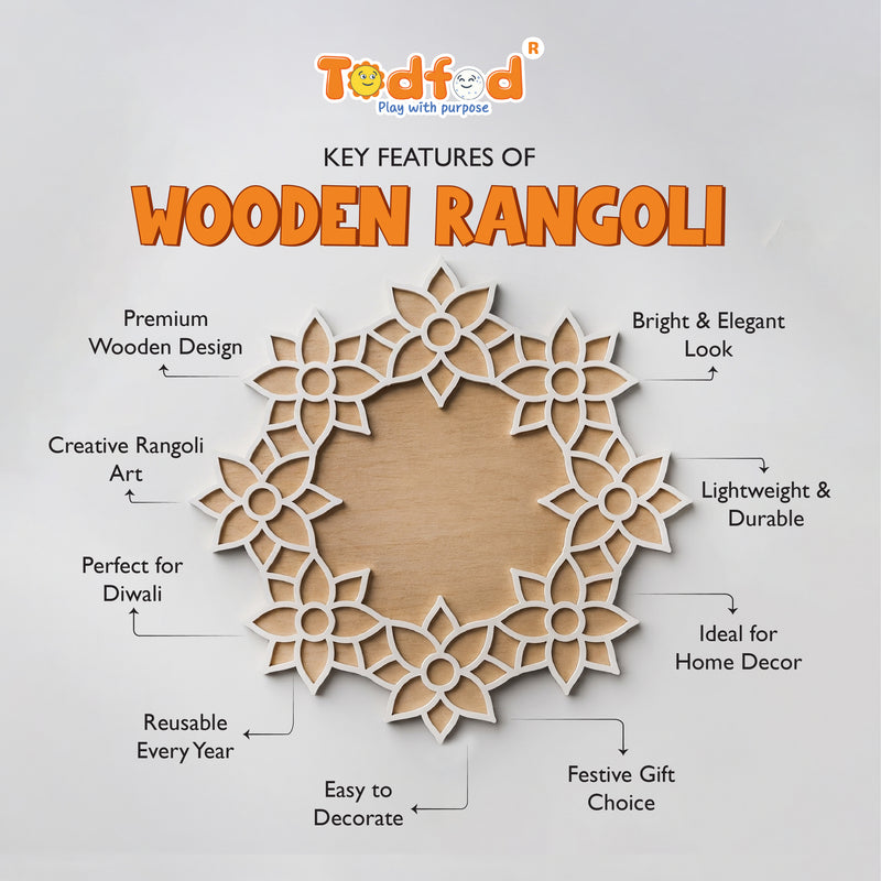Todfod Wooden Floral Ring Rangoli for Floor Decoration Reusable MDF Rangoli for Diwali Pooja Home Entrance Festival Decor 12 Inch