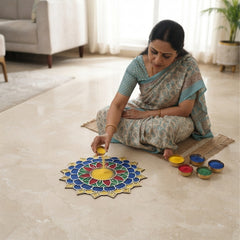 Todfod Wooden Mandala Rangoli for Floor Decoration Reusable MDF Rangoli for Diwali Home Entrance Pooja Festival Decor 12 Inch
