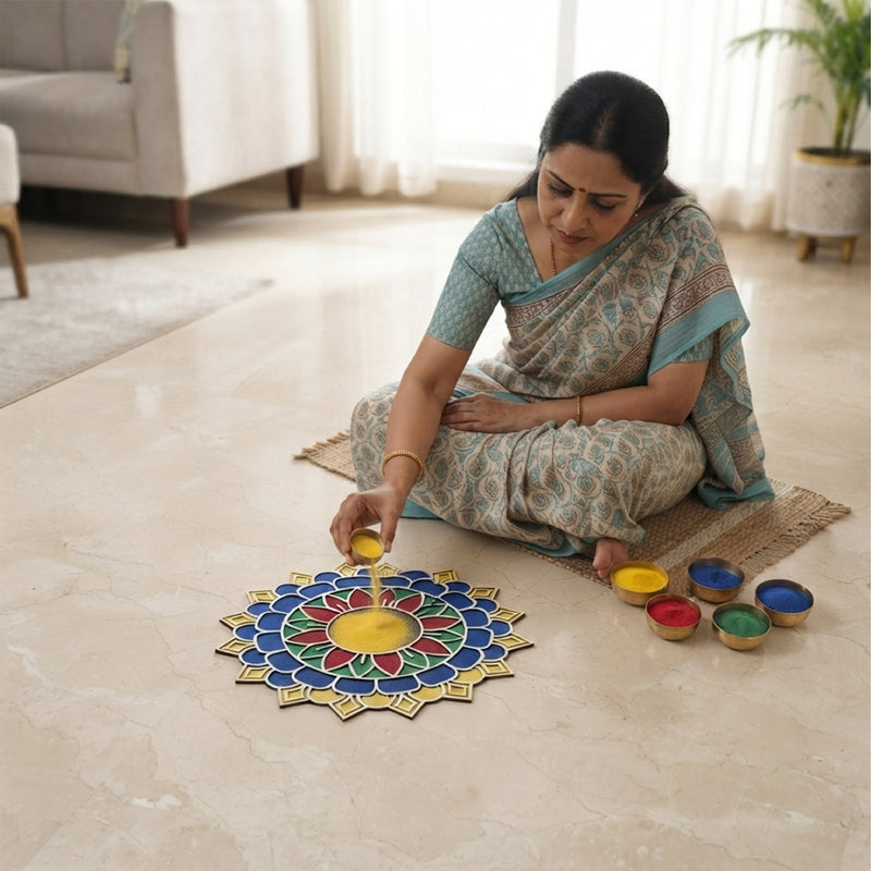 Todfod Wooden Mandala Rangoli for Floor Decoration Reusable MDF Rangoli for Diwali Home Entrance Pooja Festival Decor 12 Inch
