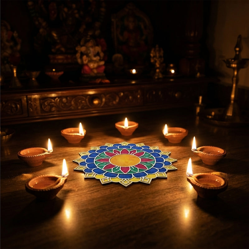 Todfod Wooden Mandala Rangoli for Floor Decoration Reusable MDF Rangoli for Diwali Home Entrance Pooja Festival Decor 12 Inch