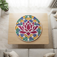 TodFod Wooden Diya Lotus Rangoli, 12 Inch – Reusable MDF Floor Decoration for Diwali, Pooja & Home Entrance Decor