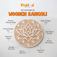 TodFod Wooden Diya Lotus Rangoli, 12 Inch – Reusable MDF Floor Decoration for Diwali, Pooja & Home Entrance Decor