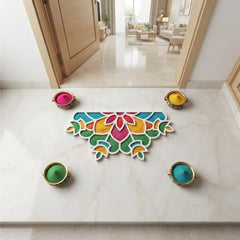 Todfod Wooden Floral Rangoli for Floor Decoration Reusable MDF Rangoli for Diwali Pooja Home Entrance Festival Decor 12 Inch