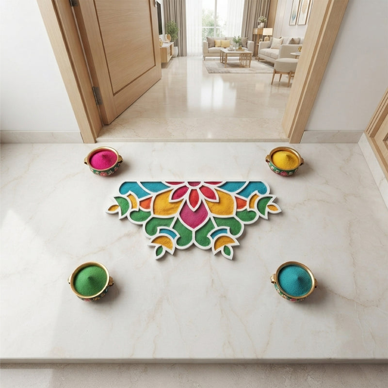 Todfod Wooden Floral Rangoli for Floor Decoration Reusable MDF Rangoli for Diwali Pooja Home Entrance Festival Decor 12 Inch