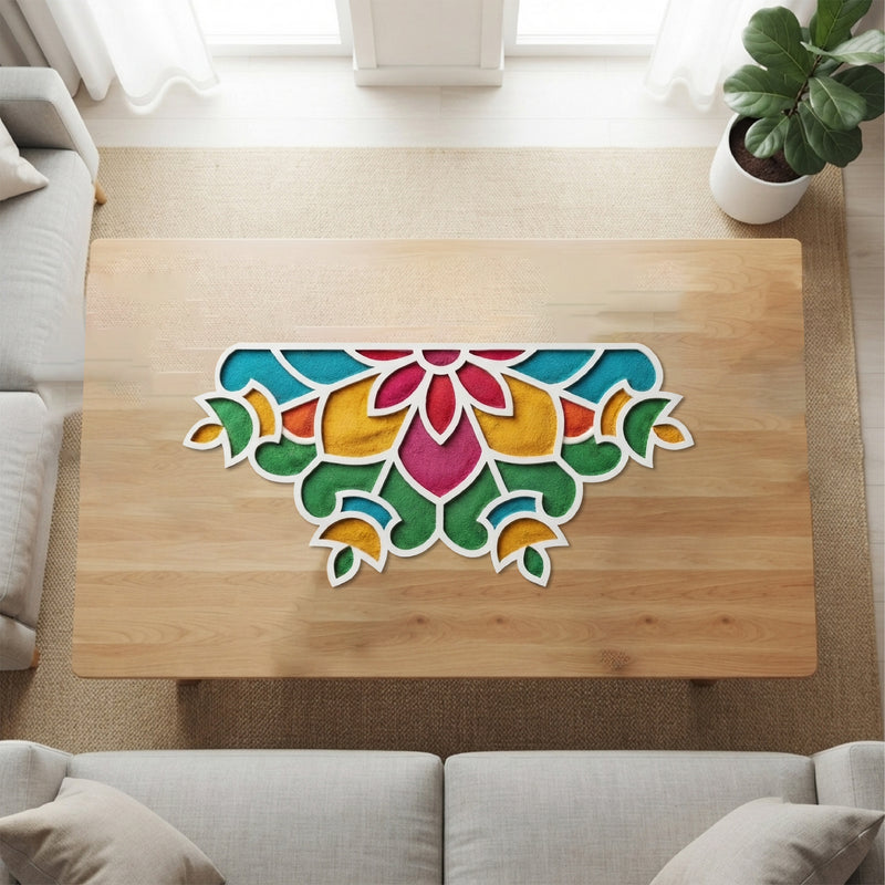 Todfod Wooden Floral Rangoli for Floor Decoration Reusable MDF Rangoli for Diwali Pooja Home Entrance Festival Decor 12 Inch