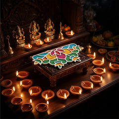 Todfod Wooden Floral Rangoli for Floor Decoration Reusable MDF Rangoli for Diwali Pooja Home Entrance Festival Decor 12 Inch