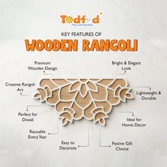 Todfod Wooden Floral Rangoli for Floor Decoration Reusable MDF Rangoli for Diwali Pooja Home Entrance Festival Decor 12 Inch