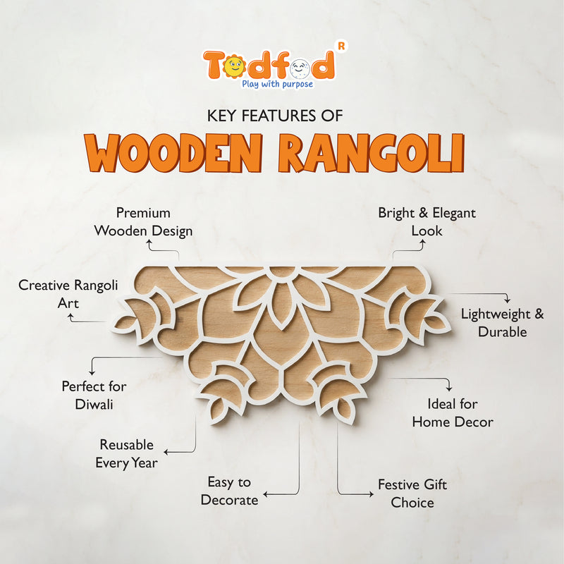 Todfod Wooden Floral Rangoli for Floor Decoration Reusable MDF Rangoli for Diwali Pooja Home Entrance Festival Decor 12 Inch