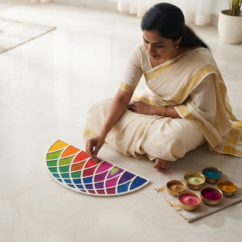 TodFod Wooden Half Diya Circle Rangoli, 12 Inch – Reusable MDF Floor Decoration for Diwali, Pooja & Home Entrance Decor
