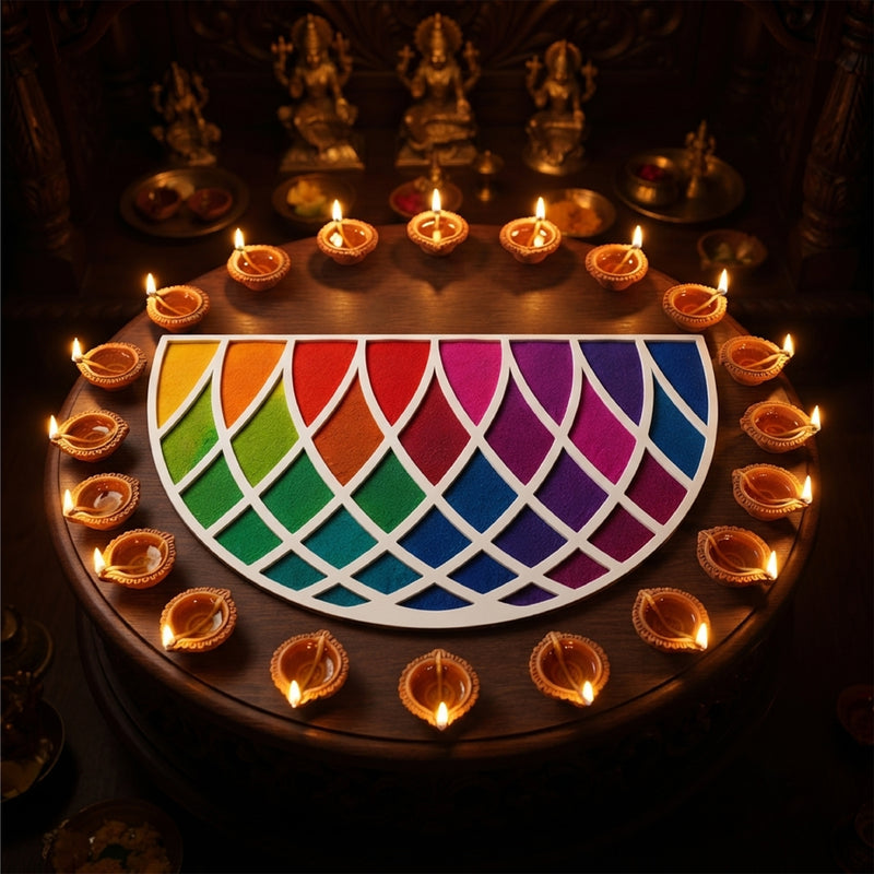 TodFod Wooden Half Diya Circle Rangoli, 12 Inch – Reusable MDF Floor Decoration for Diwali, Pooja & Home Entrance Decor