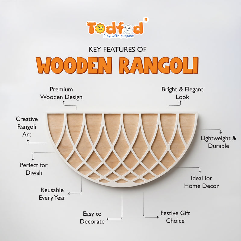 TodFod Wooden Half Diya Circle Rangoli, 12 Inch – Reusable MDF Floor Decoration for Diwali, Pooja & Home Entrance Decor
