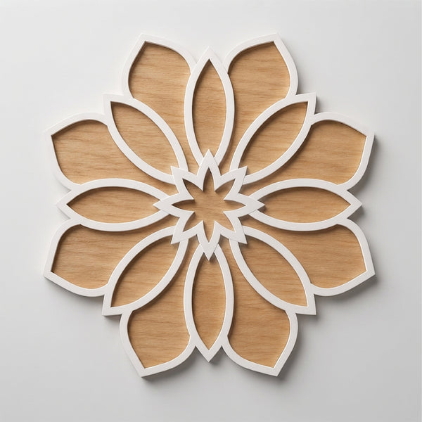 Todfod Wooden Floral Rangoli for Floor Decoration Reusable MDF Rangoli for Diwali Pooja Home Entrance Festival Decor 12 Inch