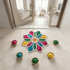 Todfod Wooden Floral Rangoli for Floor Decoration Reusable MDF Rangoli for Diwali Pooja Home Entrance Festival Decor 12 Inch