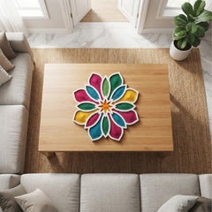 Todfod Wooden Floral Rangoli for Floor Decoration Reusable MDF Rangoli for Diwali Pooja Home Entrance Festival Decor 12 Inch