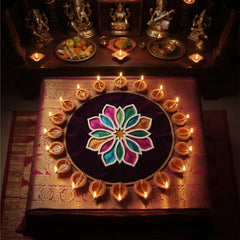 Todfod Wooden Floral Rangoli for Floor Decoration Reusable MDF Rangoli for Diwali Pooja Home Entrance Festival Decor 12 Inch