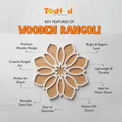 Todfod Wooden Floral Rangoli for Floor Decoration Reusable MDF Rangoli for Diwali Pooja Home Entrance Festival Decor 12 Inch