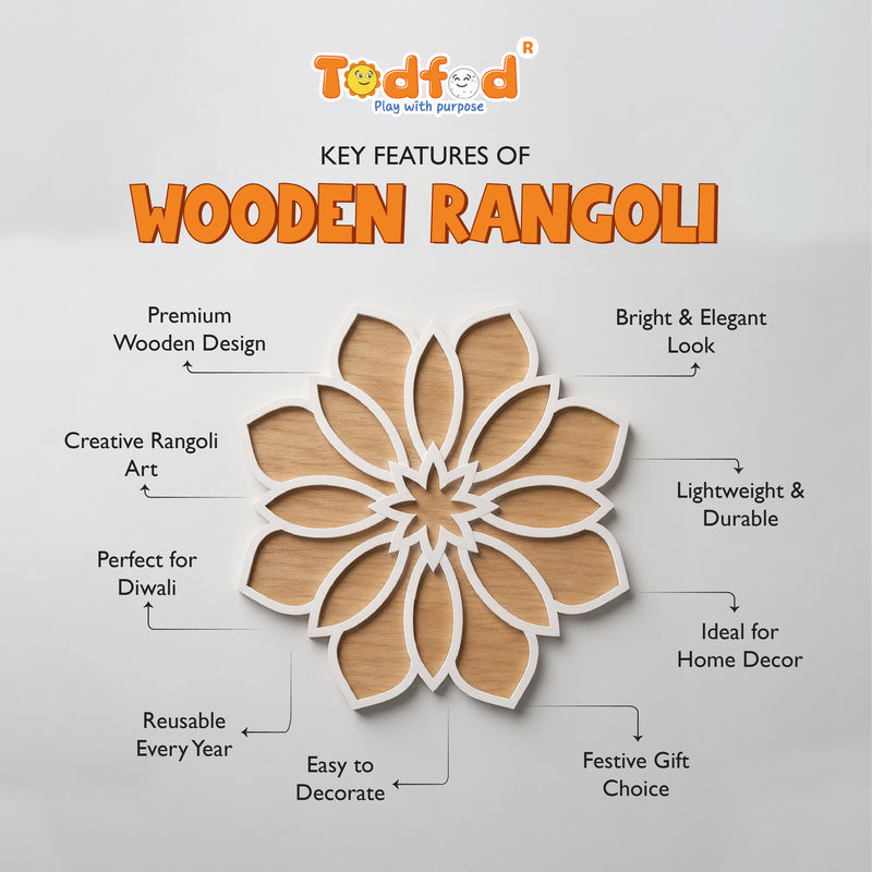 Todfod Wooden Floral Rangoli for Floor Decoration Reusable MDF Rangoli for Diwali Pooja Home Entrance Festival Decor 12 Inch