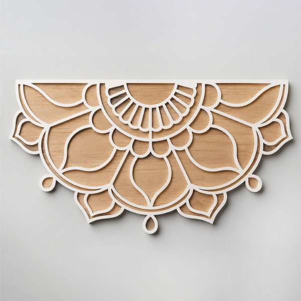 Todfod Wooden Half Circle Floral Rangoli for Floor Decoration Reusable MDF Rangoli for Diwali Pooja Home Entrance Festival Decor 12 Inch