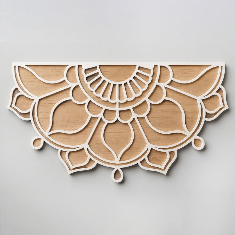 Todfod Wooden Half Circle Floral Rangoli for Floor Decoration Reusable MDF Rangoli for Diwali Pooja Home Entrance Festival Decor 12 Inch