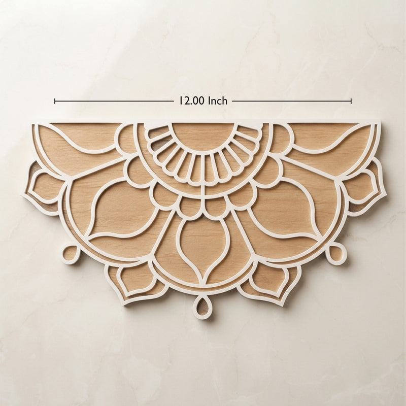 Todfod Wooden Half Circle Floral Rangoli for Floor Decoration Reusable MDF Rangoli for Diwali Pooja Home Entrance Festival Decor 12 Inch