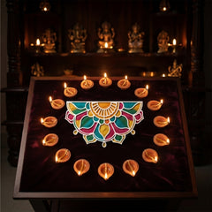 Todfod Wooden Half Circle Floral Rangoli for Floor Decoration Reusable MDF Rangoli for Diwali Pooja Home Entrance Festival Decor 12 Inch