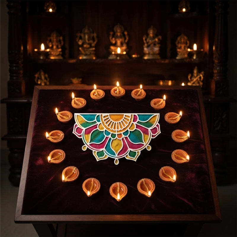 Todfod Wooden Half Circle Floral Rangoli for Floor Decoration Reusable MDF Rangoli for Diwali Pooja Home Entrance Festival Decor 12 Inch
