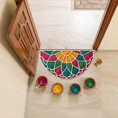 Todfod Wooden Half Circle Lotus Rangoli for Floor Decoration Reusable MDF Rangoli for Diwali Pooja Home Entrance Festival Decor 12 Inch