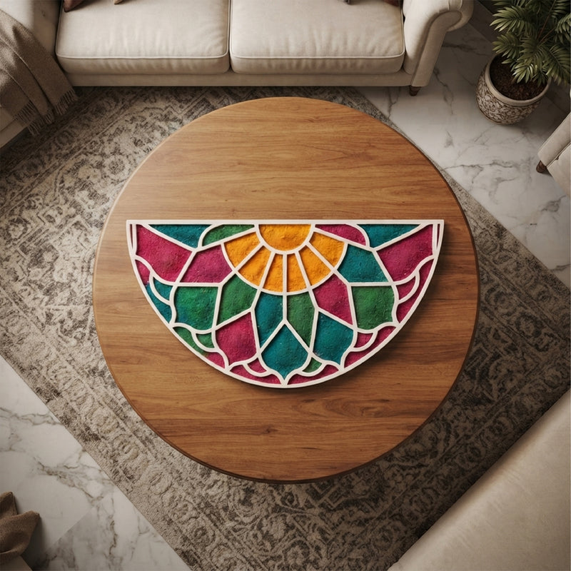 Todfod Wooden Half Circle Lotus Rangoli for Floor Decoration Reusable MDF Rangoli for Diwali Pooja Home Entrance Festival Decor 12 Inch