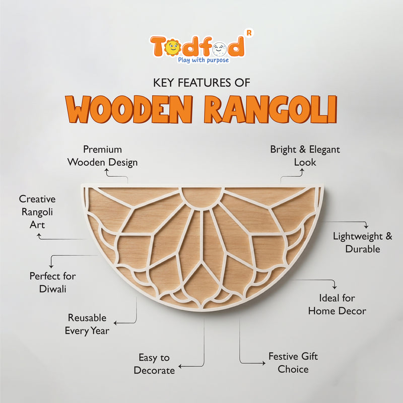Todfod Wooden Half Circle Lotus Rangoli for Floor Decoration Reusable MDF Rangoli for Diwali Pooja Home Entrance Festival Decor 12 Inch