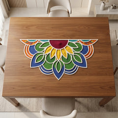 Todfod Wooden Half Circle Floral Rangoli for Floor Decoration Reusable MDF Rangoli for Diwali Pooja Home Entrance Festival Decor 12 Inch